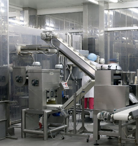 factory conveyer belt of machine in services food production
